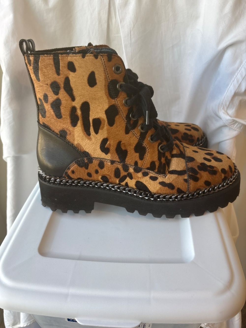 Vince Camuto Calf Skin Animal Print Combat Boots - Picture 4 of 7